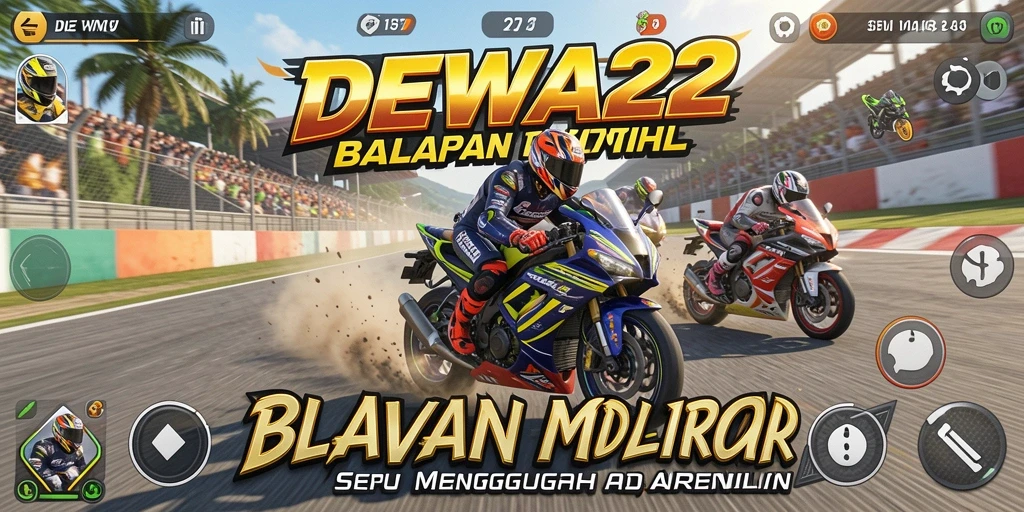 Screenshot DEWA22 menampilkan adegan balapan motor yang seru dan mendebarkan.