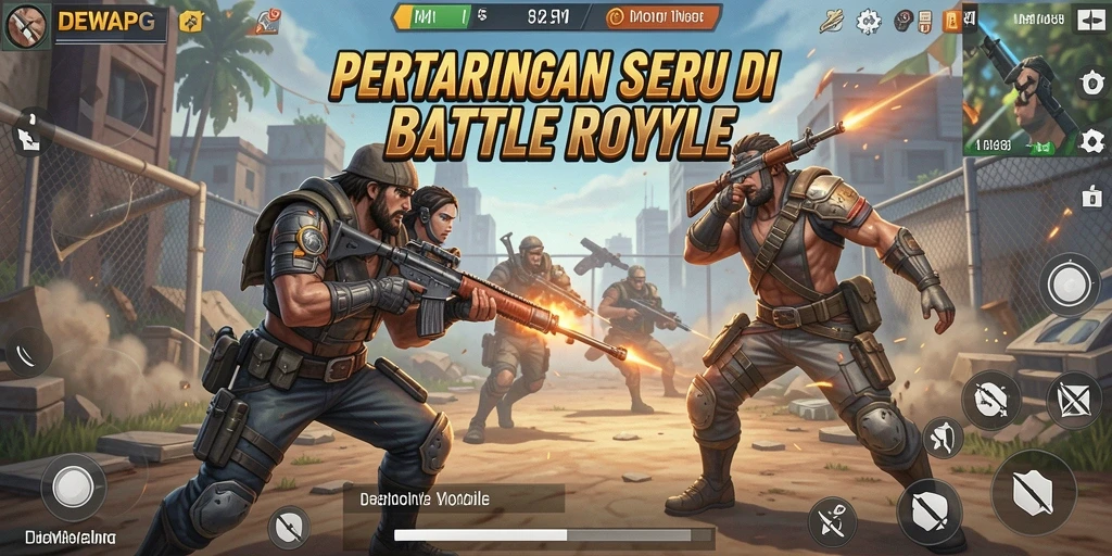 Screenshot menunjukkan aksi mendebarkan dalam permainan Battle Royale DEWAPG.