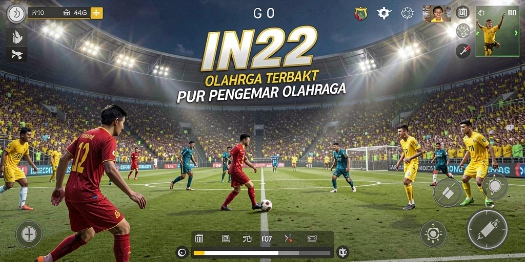 Screenshot IN22 menampilkan aksi seru dalam permainan olahraga.