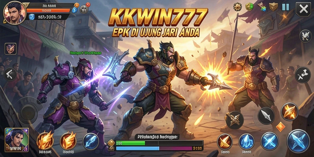 Screenshot KKWIN777 menampilkan momen pertarungan mendebarkan antar karakter.