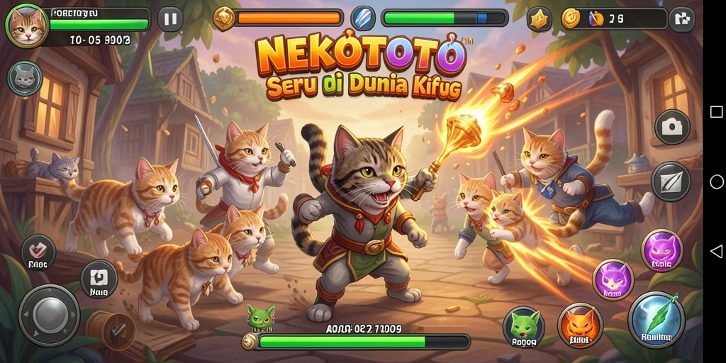 Gameplay seru dengan pertarungan kucing yang menegangkan.