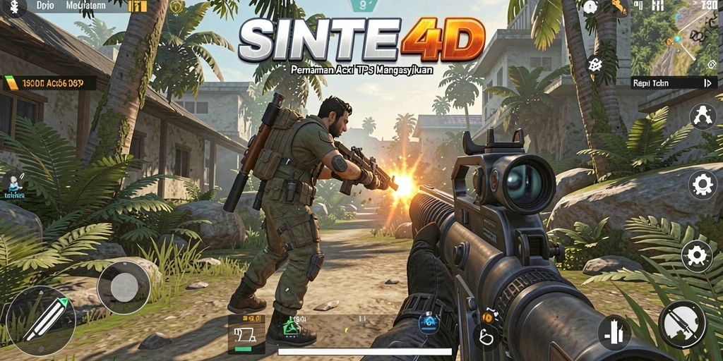 Screenshot gameplay SINTE4D yang memperlihatkan aksi menegangkan dalam pertarungan TPS.