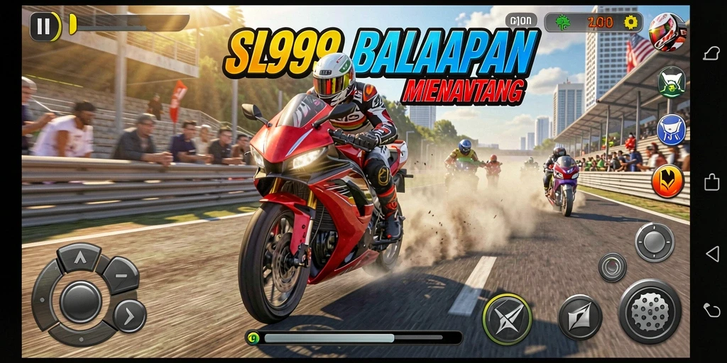 Tampilan gameplay menegangkan dalam SL999 saat berlomba di trek balap.