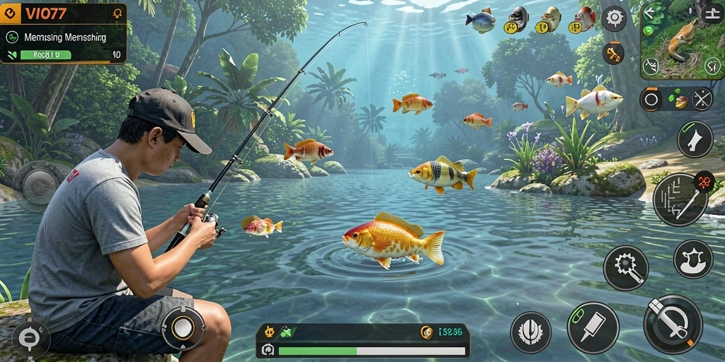 Tampilan gameplay VIO77 dengan aksi memancing yang menegangkan.
