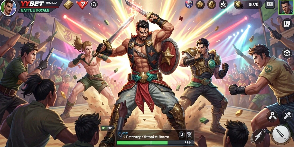 Gameplay mendebarkan di YYBET yang menunjukkan pertarungan Battle Royale.